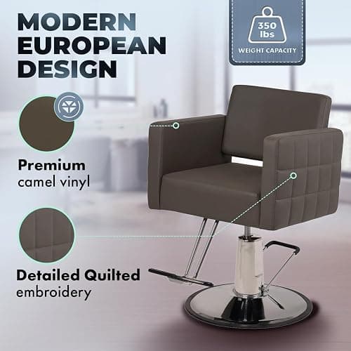 Buy-Rite Icon Salon Styling Chair - Gray Hydraulic Chair with Extra-Wide Seat, Quilted Vinyl Design, Steel Frame & 23" Round Base for Professional Stylists & Barbers, YLG-192-GRY thumbnail 4