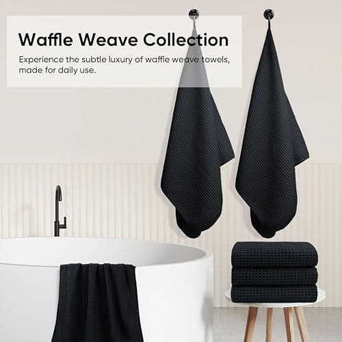 HOMEXCEL Waffle Bath Towels Set 4 Pack, Premium Microfiber Bathroom Towels, Lightweight, Highly Absorbent and Quick Dry Towel for Bathroom, Gym, Shower, Hotel, and Spa, 30 x 60 Inch, Black thumbnail 5