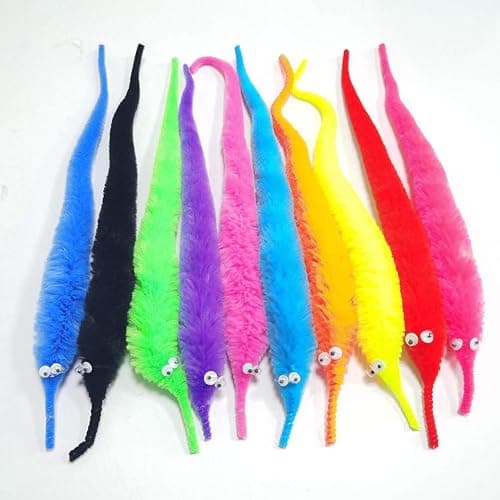 SHENGSEN 240 Pieces Fuzzy Worm Toys with Big and Small Sizes Mixed Fuzzy Worms on Strings Trick Toys Carnival Party Favors for Kid Cat (12 Colors) thumbnail 6