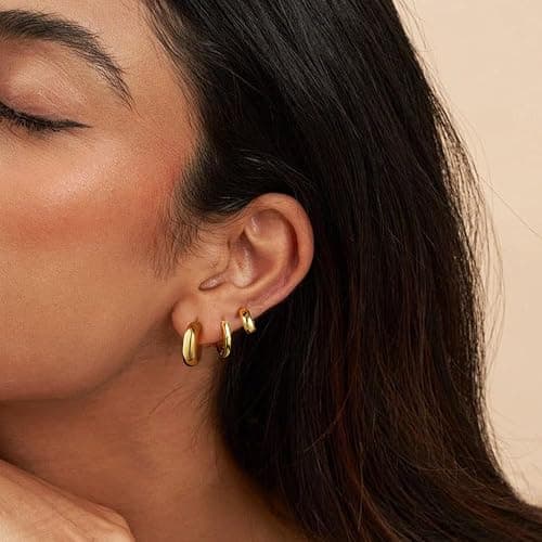 6 Pairs Gold Hoop Earrings Set for Women Trendy Chunky Huggie Dainty Earring Jewelry Small Fashion Hoop Earrings for Gifts thumbnail 8