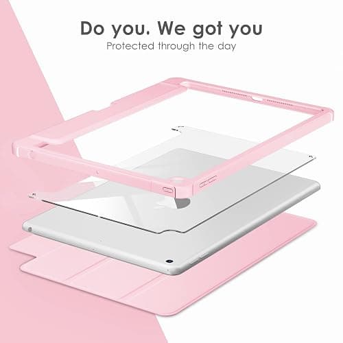 VIKESI Case for iPad 9th / 8th / 7th Generation 10.2 inch (2021/2020/2019 Released), Clear Back, TPU Shockproof Frame Cover[Built-in Pencil Holder,Support Auto Sleep/Wake] for ipad 10.2 - Pink thumbnail 4