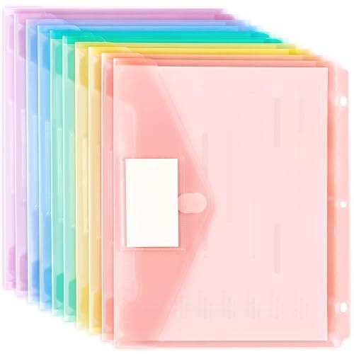 Forvencer Binder Pocket, 10 Pack Super Heavyweight Plastic Folders with Tight Closure, Binder Folders Side Loading, 3 Ring Binder Pocket, Binder Dividers with Pockets, Letter Size, Pastels Series - Image 1