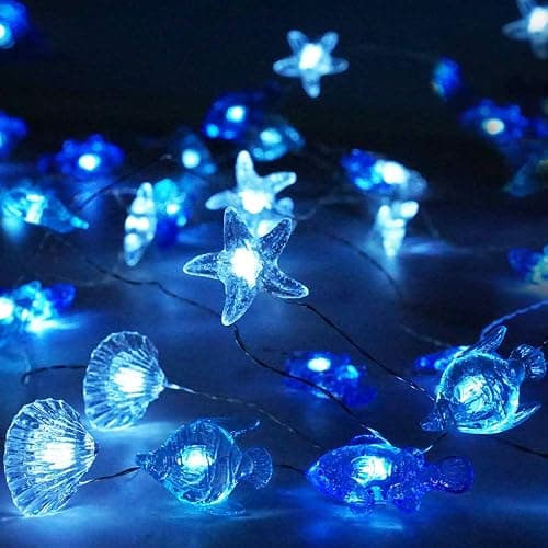 Decorman Sealife String Lights 14ft 40 LED 8 Modes Cool White Weatherproof Battery Operated Ocean Theme Lights for Bedrooms Parties Weddings Gardens with Remote and Timer - Image 1