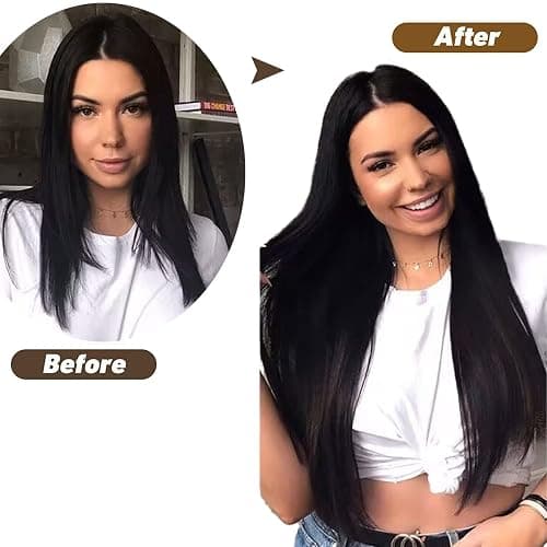 22" Clip in Human Hair Extensions Full Head 200g 10 Pieces 22 Clips 1# Jet Black Double Weft Brazilian Real Remy Hair Extensions Thick Straight Silky (22",200g Jet Black) thumbnail 6