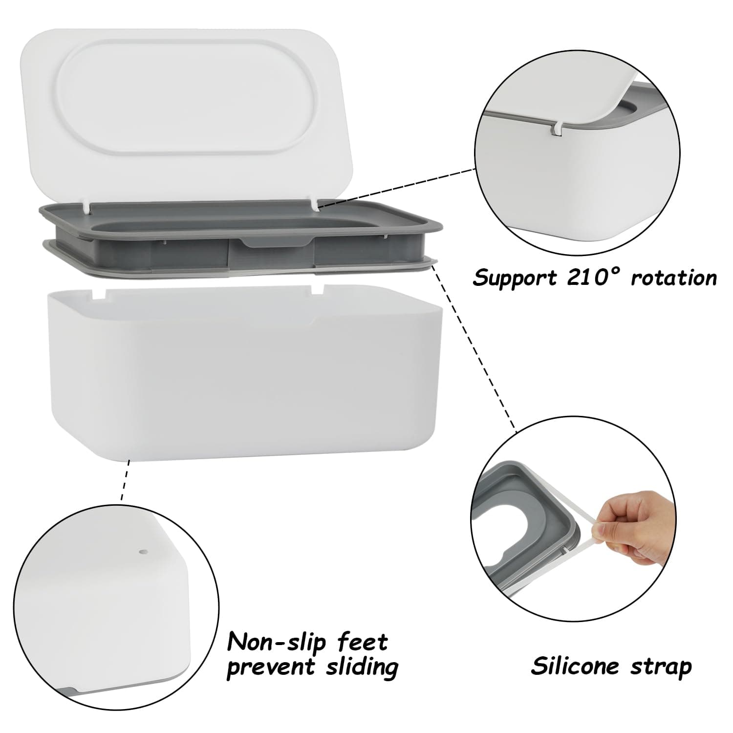 Wipes Dispenser, Wipe Holder for Baby & Adult, Seposeve Refillable Wipe Container, Keeps Wipes Clean. Non-Slip, Easy Pull Wipes Pouch Case, (Grey) thumbnail 3