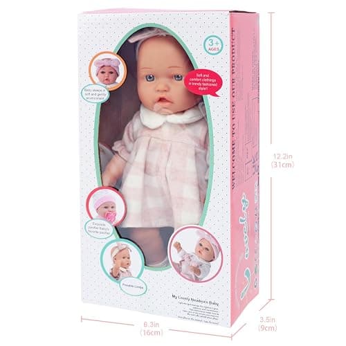 12″ Baby Doll Classic Checkered Dress & 6-Piece Accessories Gift Box Packaged – Soft Realistic Lifelike Baby Dolls for Toddlers & Little Girls thumbnail 3