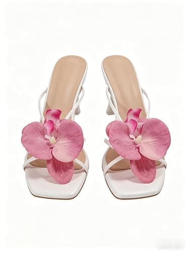 MakeMeChic Women's Open Toe Floral Kitten Heels Flower Summer Beach Sandals thumbnail 6