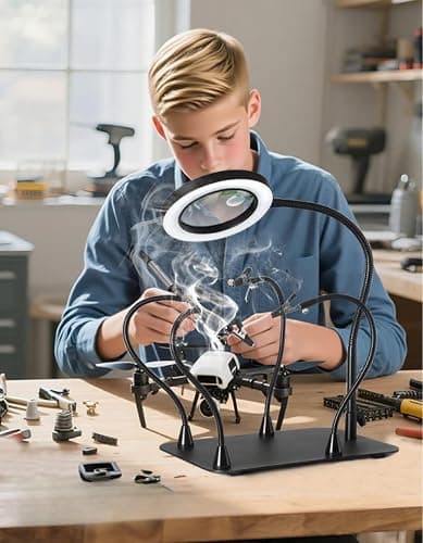 Helping Hands Soldering Station with 5X Magnifying Glass with light, 4 Flexible Helping Hand Arms Magnifier and Third Hand Soldering Tool for Electronic Repair Soldering Jewelry Crafts thumbnail 2