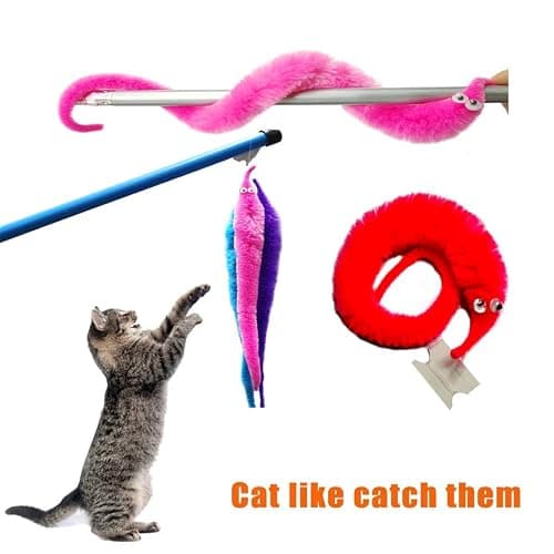 SHENGSEN 240 Pieces Fuzzy Worm Toys with Big and Small Sizes Mixed Fuzzy Worms on Strings Trick Toys Carnival Party Favors for Kid Cat (12 Colors) thumbnail 5