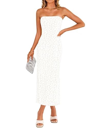 ZESICA Women's 2025 Summer Boho Floral Strapless Bodycon Midi Dress Off Shoulder Tube Beach Cocktail Party Long Dresses - Image 1