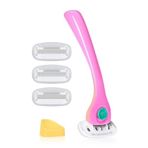 Billie Razors for Women, Malibu - 1 Handle, 4 Refills & Magnetic Holder | 5 blade womens razors for sensitive skin, Surrounded by aloe shave soap, Ergonomic handle, Pivoting head, Magnetic Holder - Image 1