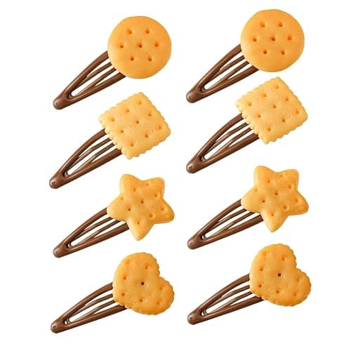 8 Pcs Novelty Biscuit Snap Clips Cute Food Hair Clips Fun Cookie Hairpins Baking Barrettes Funky Cartoon Hair Accessories for Back to School, Cosplay, Birthday & Costume - Image 1