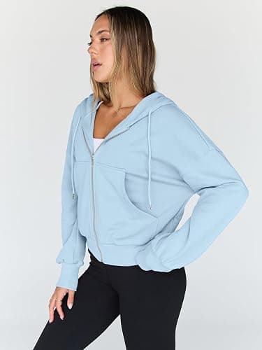 Trendy Queen Womens Cropped Zip Up Hoodie Lightweight Sweatshirt Casual Athletic Jacket thumbnail 4