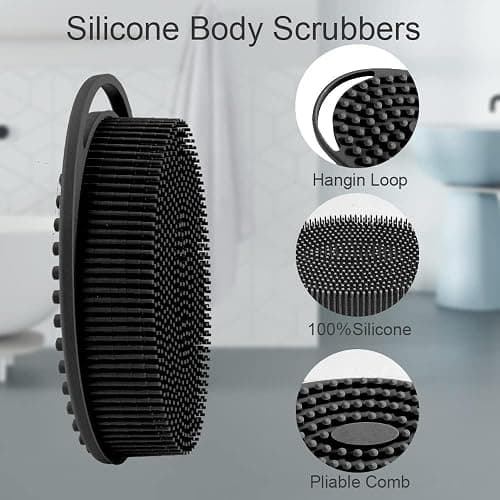 Soft Silicone Body Scrubber 2 PCS Silicone Body Shower, Silicone Loofah 2 in 1 Bath and Shampoo Brush, Body Scrubber Shower Cleaning Exfoliating Use for Sensitive Skin, Lather Well(Black and Pink) thumbnail 3