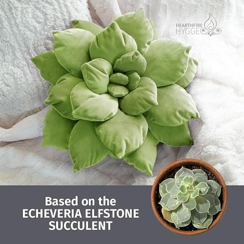 Hearthfire Hygge 3D 17" Green Succulent Pillow | Hand-Stitched Flower Pillow for Bedroom, Living Room, and Nursery | Cozy Decorative Leaf Throw Pillow thumbnail 4