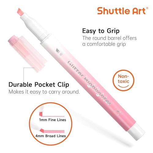 Glitter Highlighters, Shuttle Art 10 Sparkle Colors Chisel Tip Fluorescent Markers, Quick-Dry Non-Toxic Aesthetic Shimmer Highlighter Pens for Kids Teens Adults, Perfect for School Office Art Supplies thumbnail 3