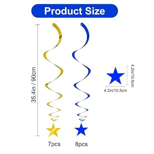 BEISHIDA Blue Gold Stars Hanging Swirls Graduation Hanging Ornament Decorations for Birthday Party Baby Shower Congrats Grade 2026 Graduation Decorations,Pack of 15 thumbnail 3
