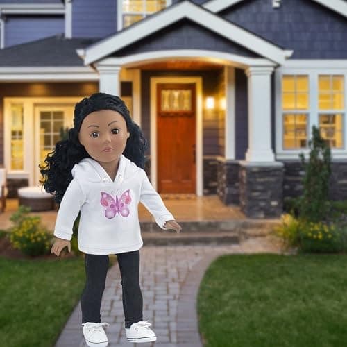 Emily Rose 18-inch Doll Clothes White Hoodie Sweatshirt and Stretch Blue Jeans - Casual Outdoor Clothing Outfit | Doll NOT Included | USA Business | Gift Boxed! thumbnail 2