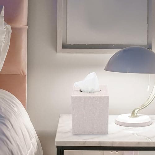Sumnacon Square Linen Tissue Box Cover - Stylish Cube Tissue Box Holder with Magnetic Bottom, Decorative Tissue Box for Vanity Toilet Tank Dresser Night Stand Table Countertop Office Car, Beige thumbnail 4