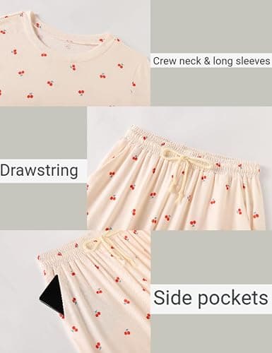 Rapbin Schlafanzug Damen Lang Pyjama Set Nachtwäsche Loungewear mit Taschen | Zweiteiliger Schlafanzüge für Damen Nachtwäsche Langarm Oberteile und Schlafhose mit Taschen Loungewear für Herbst Winter thumbnail 4
