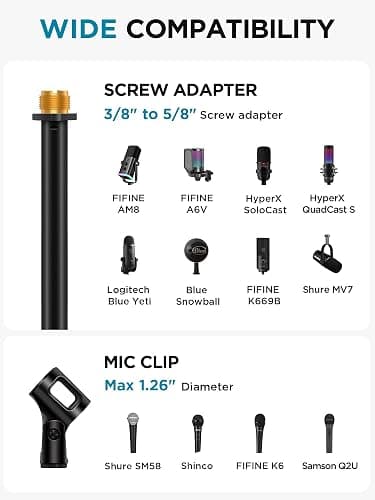 InnoGear Mic Stand, Microphone Stand Floor Detachable Boom Mic Arm Stands with Weighted Round Base, Height Adjustable from 34" to 60" for Blue Yeti HyperX QuadCast Shure SM58 Samson Q2U Fifine K669B - 1 thumbnail 6
