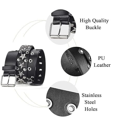 Studded Belts Women Y2K Belt Star Belts Black Girl Ladies Spike Stud Punk Waist Belt for Halloween Cosplay thumbnail 2