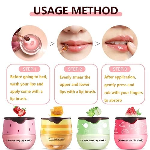 4 Pcs Honey Lip Balm, Strawberry Apple Watermelon Lip Mask, Moisturizing Lip Sleeping Mask, Hydrate Repair Prevent Dry Cracked Lip (Honey+Strawberry+Apple Lime+Watermelon) - 4 Kinds of Fruits thumbnail 6