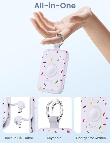 RORRY CharmGo Portable Charger, 10000mAh 20W Fast Charging Power Bank | Built-in Cables, Travel Keychain Battery Pack Essentials for Apple Watch 1~12 Series/Ultra/SE & iPhone 18 Pro Max/17/16/15 thumbnail 2