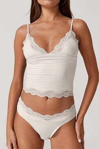QINSEN Women's Double Layer Crop Cami V-Neck Lace Trim Tank Top with Adjustable Straps Delicate Overlay for Summer thumbnail 6