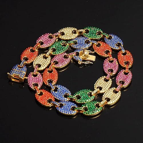  2 PCS Coffee Bean Chain Iced Out Miami Cuban Necklace  thumbnail 4