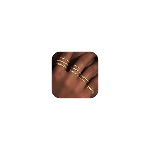 Tungary Gold Stackable Rings for Women Non Tarnish Open Adjustable Thin Thumb Silver Rings 14K Gold Plated Stacking Cubic Zirconia Knuckle Pinky Ring Set Dainty Statement Promise Wedding Band Ring - Image 1