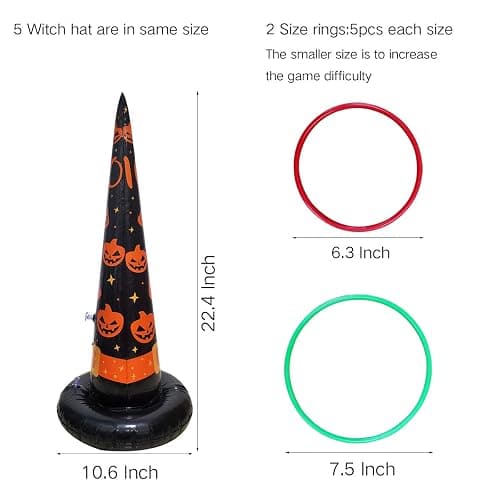Poptrend 5PK Halloween Toys Halloween Games Inflatable Witch Hat Ring Toss Game, Inflatable Ring Toss Game with Air Pump. Games Toys for Kids Adults, Halloween Decorations (Witch Hat, 5PK) thumbnail 3