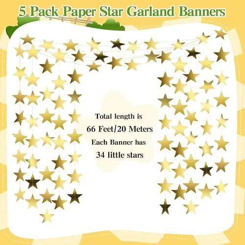 Star Garland, Glitter Gold Star Garland Banner, 66Feet Double Side Star Hanging Bunting Banner Backdrop Little Star Paper Hanging Decor for Valentines Day Graduation Birthday Wedding Party Decorations thumbnail 3