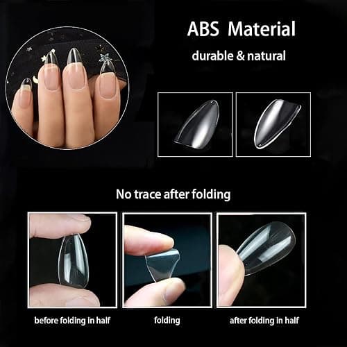 Almond Shaped Nail Tips 500Pcs Clear Acrylic Medium Nails Full Cover with Case for DIY Nail Art, 10 Sizes thumbnail 3