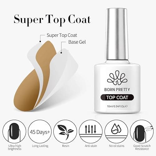 Born Pretty Top Coat Gel UV - No Wipe Super Top Coat Gloss Base Gel Kein Absplittern Oder Abblättern und Lang Anhaltend Unterlack und Überlack Set thumbnail 5