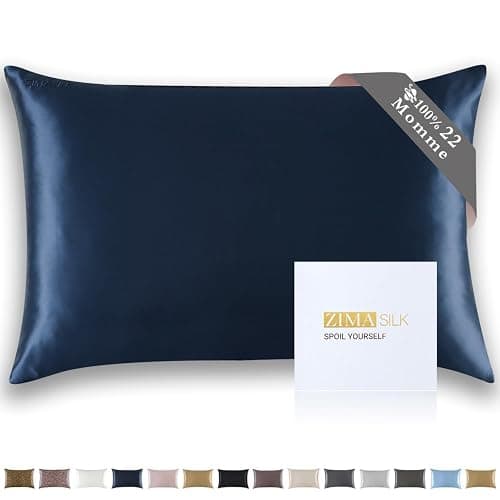 ZIMASILK 22 Momme Silk Pillowcase for Hair and Skin - 100% Pure Mulberry Silk with Hidden Zipper, Grade 6A Luxury Pillow Case for Women, Soft & Durable, Gift Box (Standard 20"x26" Navy Blue) - Image 1