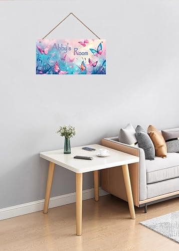 Personalized Sign Butterfly Decor For Girls Room, Fantasy Themed Kids Bedroom Decor, Dreamy Painting Room Décor for Little Man Cave, Wall Decorations For Girls Room Nursery Baby Playroom thumbnail 7