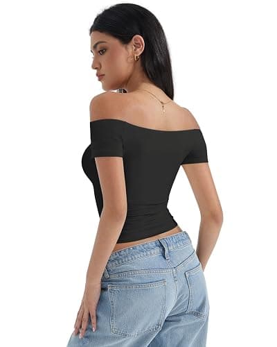 SUUKSESS Women Double Lined Off The Shoulder Tops Fitted Going Out Basic Shirts thumbnail 4