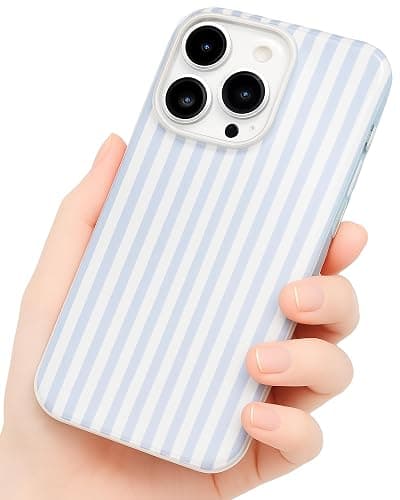 Compatible with iPhone 16 Pro Max Case, with Aesthetics Striped Design Case for Women Girl, Cute Fashion Soft TPU Slim Protection Phone Case for iPhone 16 Pro Max 6.9'' - Light Blue & White - Image 1