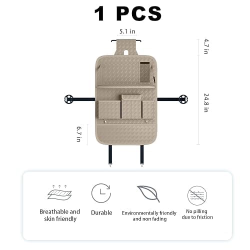 XDV Car Seat Organizers,Multi-functional Back Seat Protectors, Storage Pouches, and Tray Holders (for Cars, Kids, Seat Back and Rear Seats) (Woven Beige, 1 Pcs) thumbnail 2