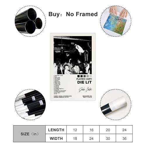 Sagnus Playboi Carti Die Lit Album Cover Canvas Wall Art Decor Print for Living Room Bedroom Decoration Unframed 12x18inch(30x45cm) thumbnail 2