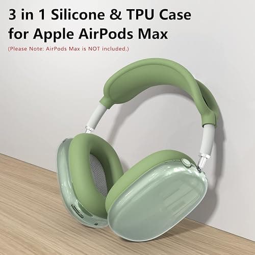 Silicone Case Cover for AirPods Max Headphones, Clear Soft TPU Ear Cups Cover/Ear Pad Case Cover/Headband Cover for AirPods Max (2024/2020),Transparent Accessories for Apple AirPods Max (USB-C), Green thumbnail 2