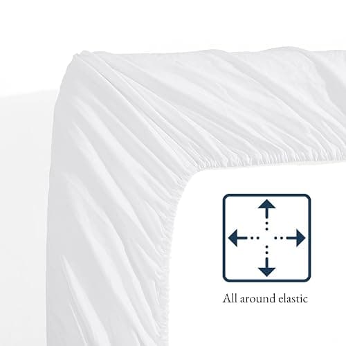 Fitted Sheet Double, White - Pre-Washed, Deep Pocket 14 inch (35 cm) - Easy Care - Soft Brushed Microfibre Fabric - Shrinkage and Fade Resistant - Bottom Sheet thumbnail 7
