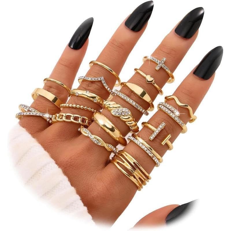 EDLMKM Ladies Gold Ring Set, Gold Chunky Ringss, GGold Rings Set for Women, Dainty Simple Fashion Stackable Finger Rings Pack thumbnail 5