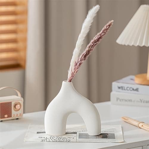 REONROCK White Ceramic Vases Set of 3, Minimalist Nordic Modern Style, Round Donut Vase for Dried Flowers, Pampas Grass & Fresh Blooms,Boho Home Decor for Table Shelf Living Room Office (White) thumbnail 5