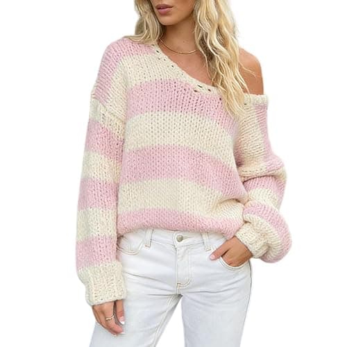 Women Y2K Striped Oversized Sweater Crewneck Long Sleeve Vintage Aesthetic Knit Pullover Tops Teens Cute Preppy Sweater - Image 1