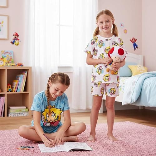 Princess Peach 4 Piece Pajama Set - Girls PJ Tight Fit Short Sleeve Shirt & Short, Soft Kids Sleepwear Set - Official License thumbnail 2