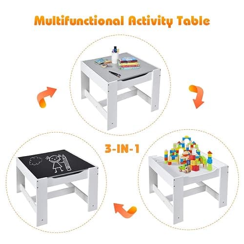 Costzon Kids Table and Chair Set, 3 in 1 Wooden Activity Table with Storage Drawer, Detachable Tabletop for Children Drawing Reading Art Craft, Playroom, Nursery, Toddler Table and Chair Set, Gray thumbnail 4