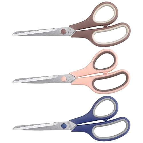 Scissors 8.5 Inch scissors all purpose Bulk Set of 3, Scissors for Office Home School Craft Supplies, Soft Comfort-Grip Right/Left Hand, Navy Blue, Pink, Brown - Image 1