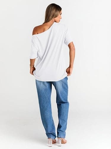 Trendy Queen Womens Off The Shoulder Tops Oversized T-Shirts Short Sleeve Tees Summer 2025 Casual Spring Fashion Clothes thumbnail 5